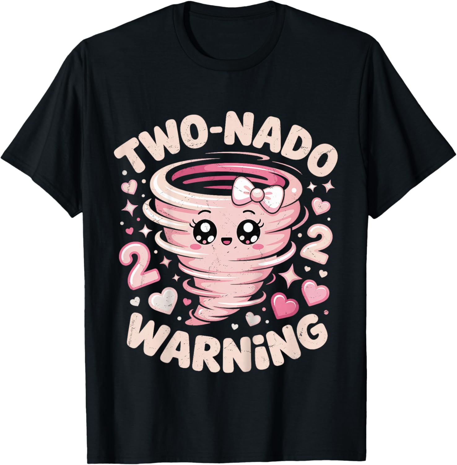 Two Nado Warning Coquette Bow 2nd Birthday 2 Year Old Girls T-Shirt - T-Shirt | Black