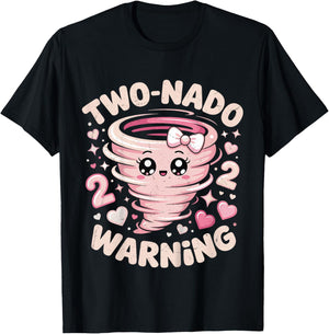 Two Nado Warning Coquette Bow 2nd Birthday 2 Year Old Girls T-Shirt - T-Shirt | Black