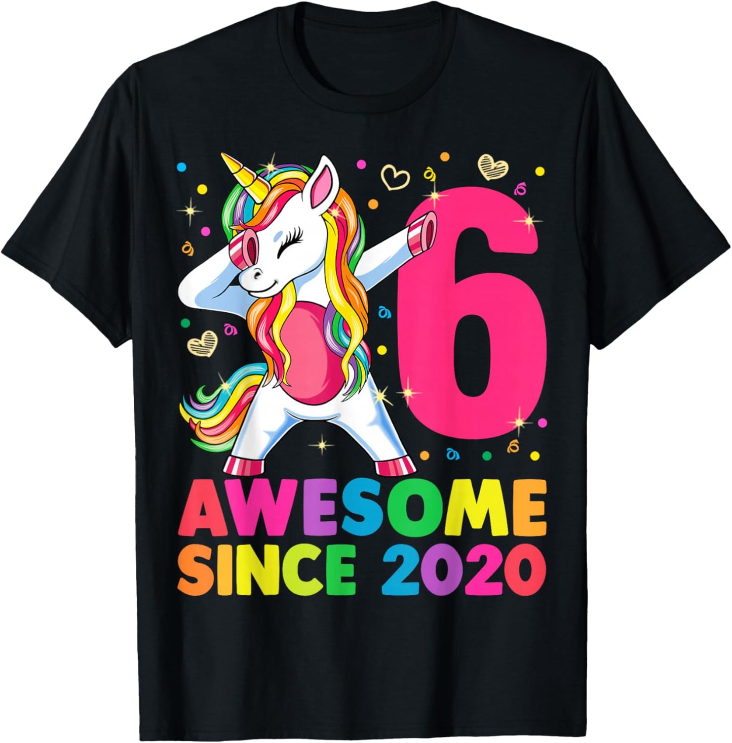6 Years Old Unicorn Dabbing 6th Birthday Girl Unicorn Party T-Shirt - T-Shirt | Black
