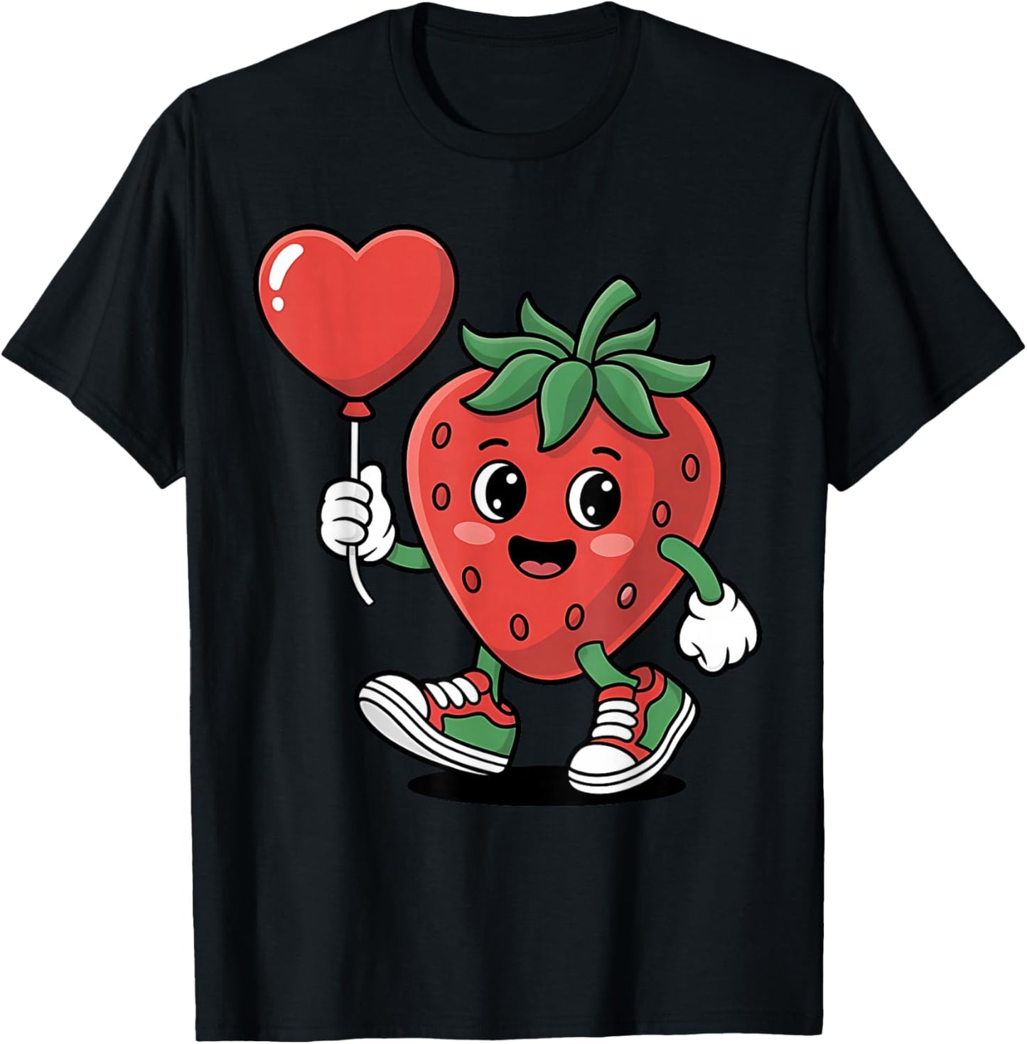 Strawberry with Heart Balloon Valentine's Day Women Girls T-Shirt - T-Shirt | Black