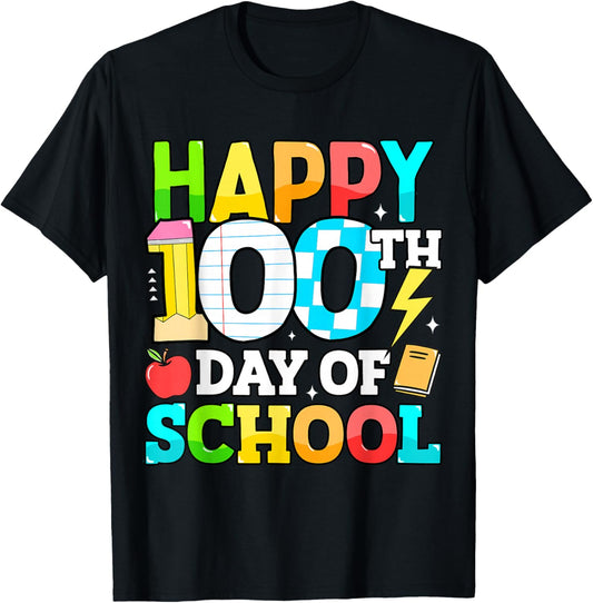 Happy 100 Days of School Teacher 100th Day of School Kids T-Shirt - T-Shirt | Black