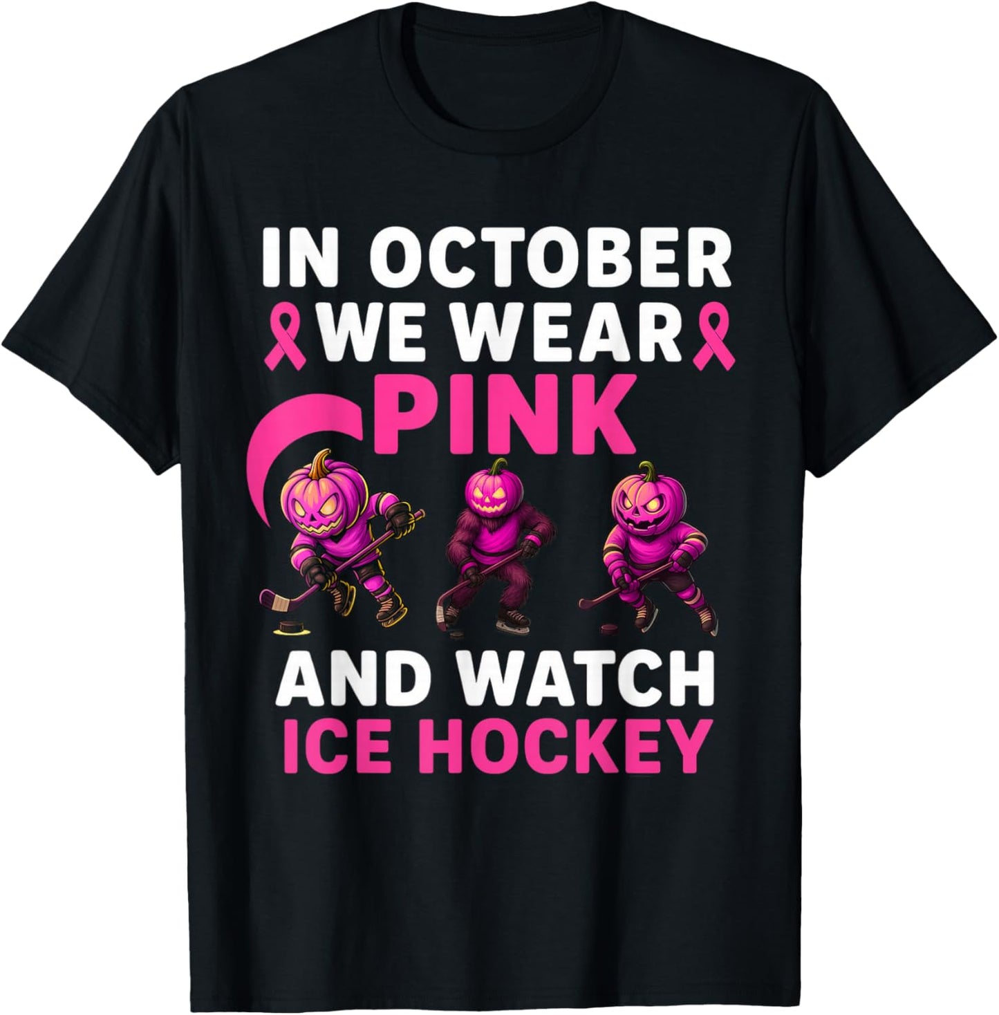 in October We Wear Pink Mythical Ice Hockey Creatures T-Shirt - T-Shirt | Black