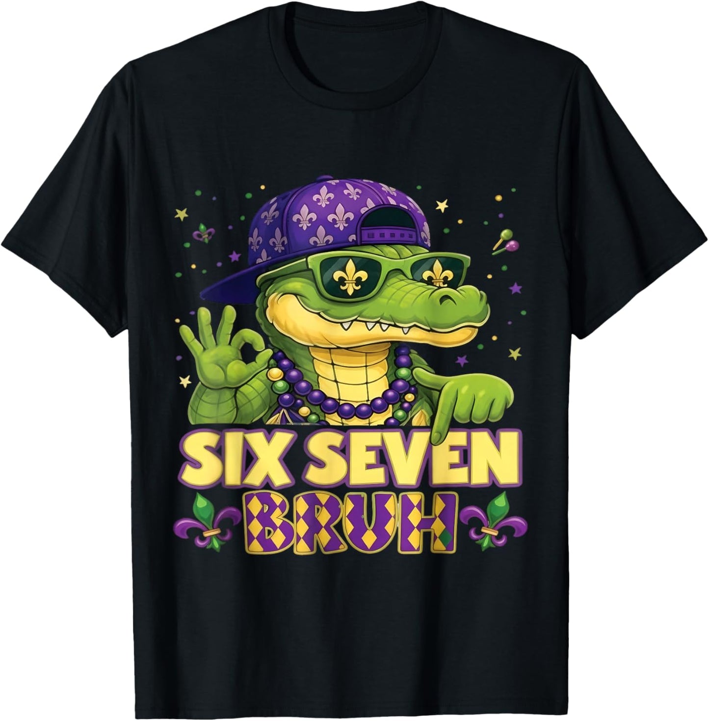 Mardi Gras Six Seven Bruh Mardigator Alligator 6 7 Meme Boys T-Shirt - T-Shirt | Black