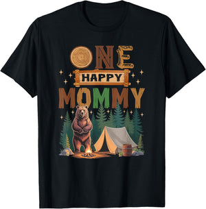 One Happy Mommy Camper 1St Birthday Camping Bear T-Shirt - T-Shirt | Black