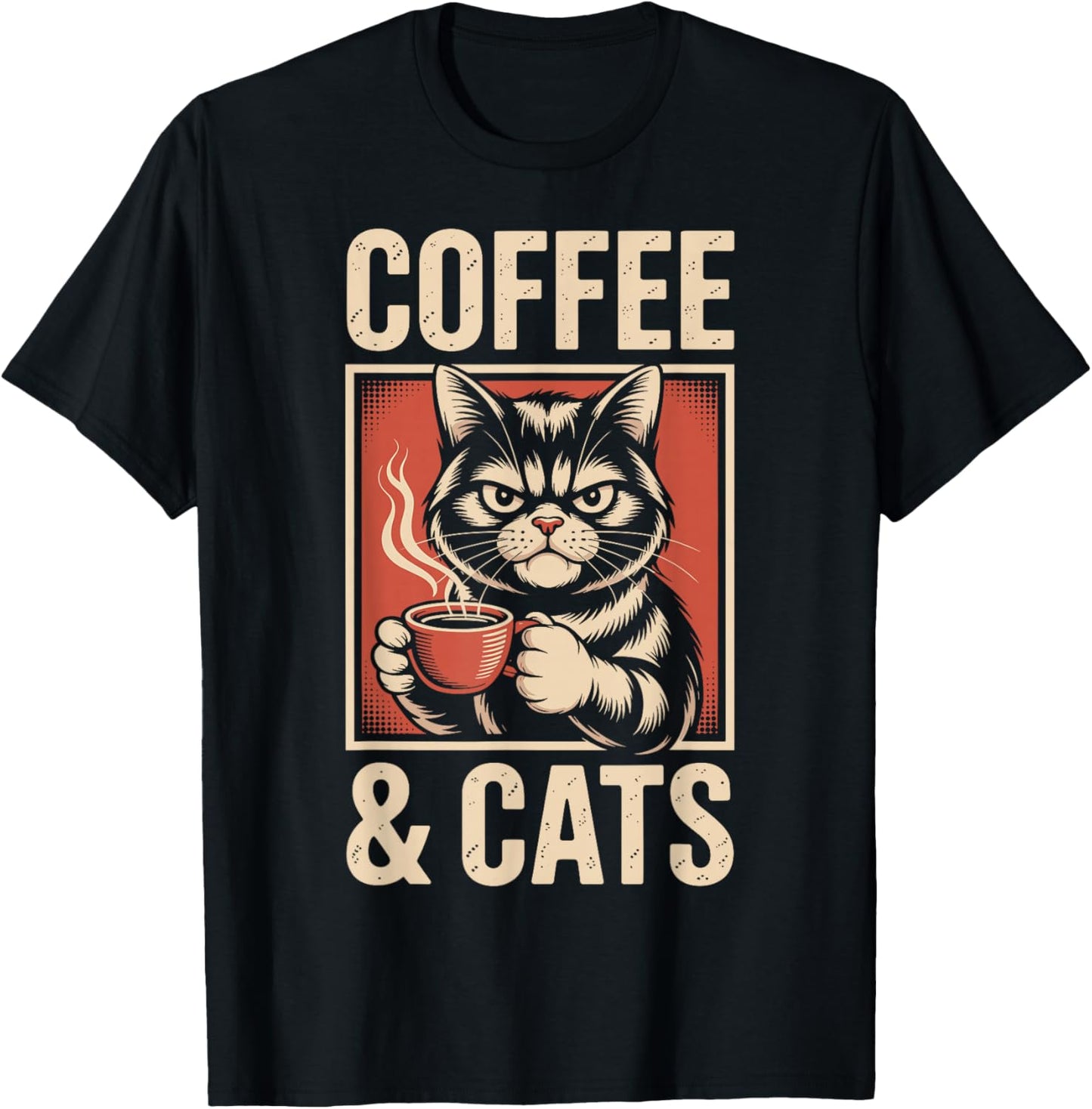 Coffee and Cats T-Shirt - T-Shirt | Black