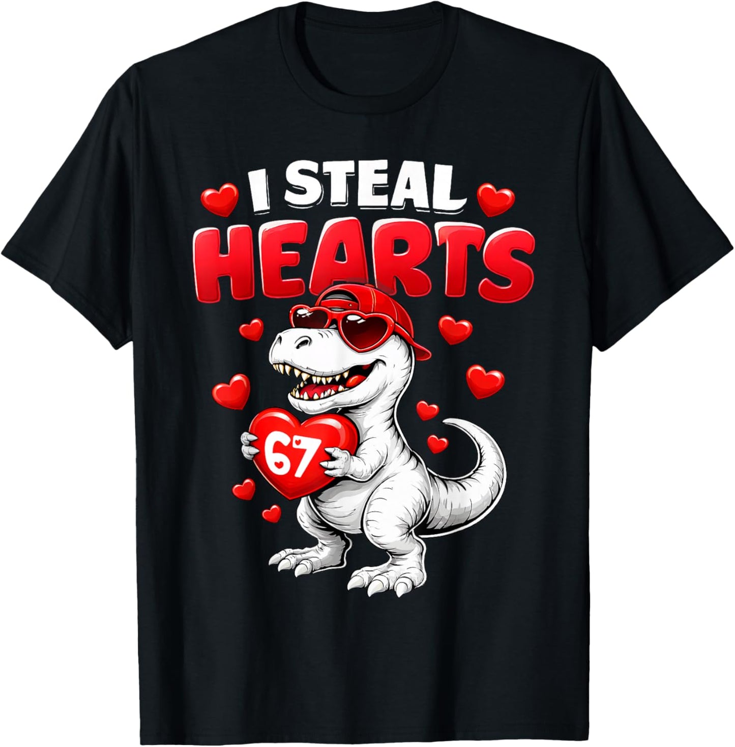 I Steal Hearts T Rex Valentine’s Day 67 Meme 6 7 Boys Kids T-Shirt - T-Shirt | Black