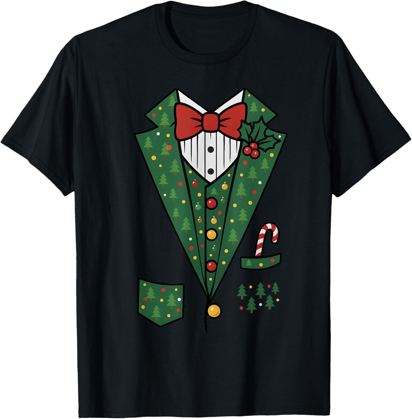 Bowtie Vest Mistletoe Candy Funny Christmas Celebrate Family T-Shirt - T-Shirt | Black