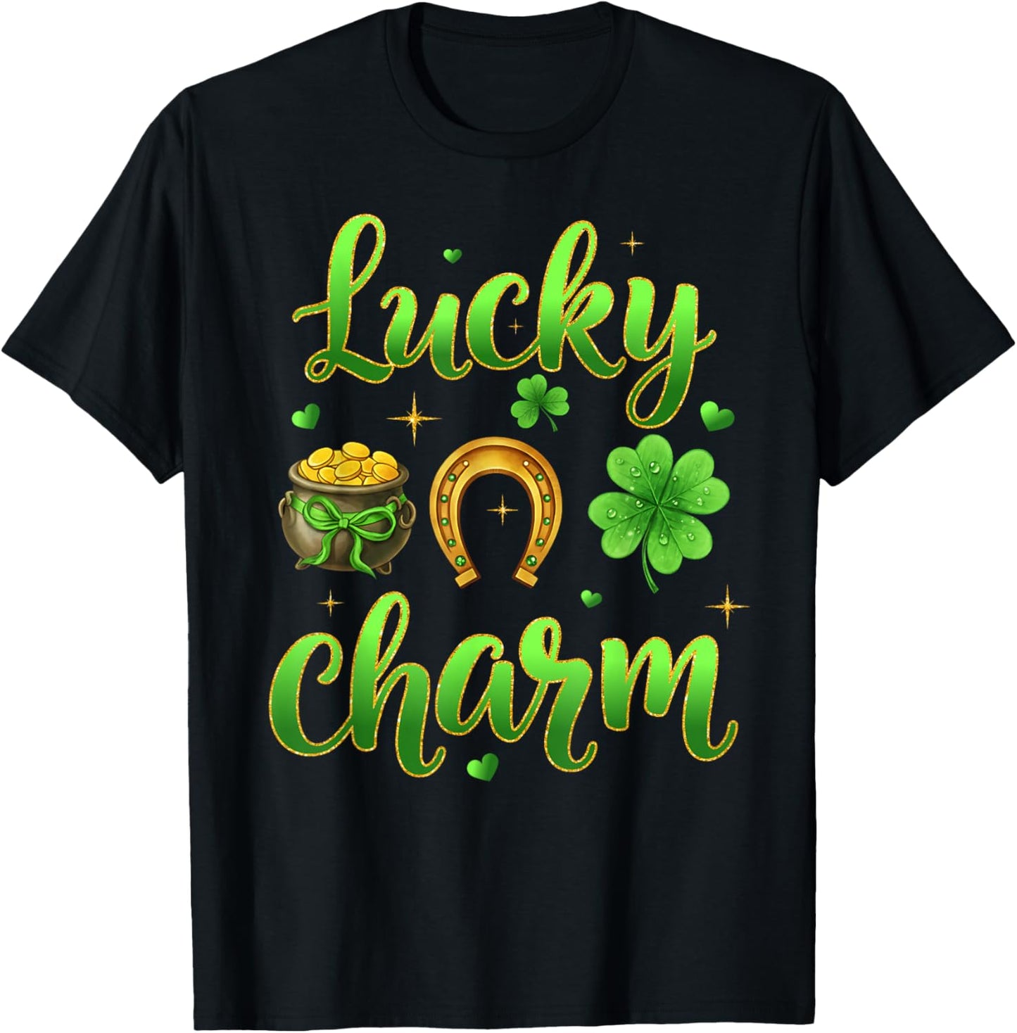 Lucky Charm Patricks Day Pot of Gold Irish Shamrock Rainbow T-Shirt - T-Shirt | Black