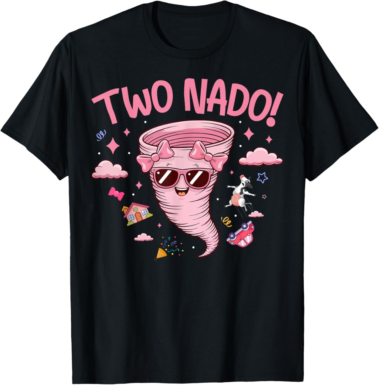 Tornado 2 Year Old Girl Birthday Two Nado 2nd Bday Party T-Shirt - T-Shirt | Black