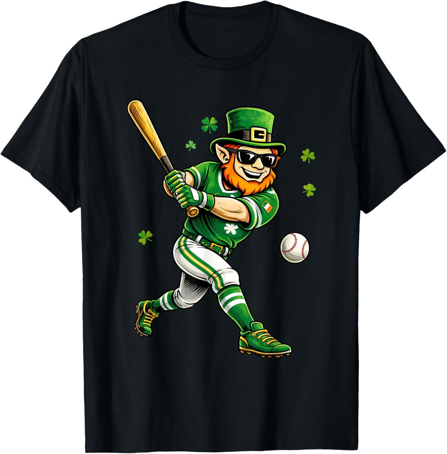 Leprechaun Play Baseball Funny St Patrick's Day Men Kid Boys T-Shirt - T-Shirt | Black