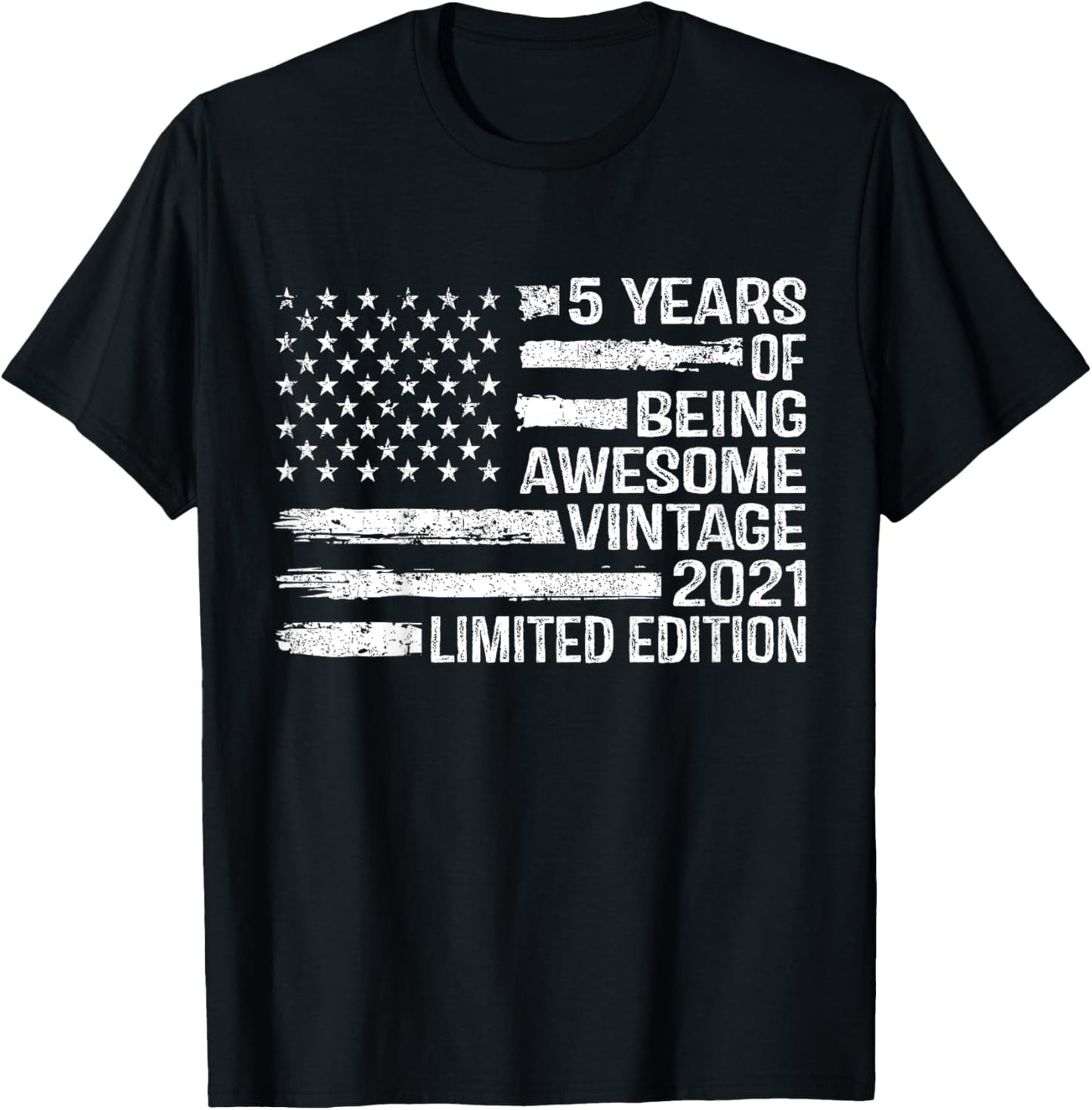 Kids 5 Years Old Birthday Vintage American Flag 5th Birthday T-Shirt - T-Shirt | Black