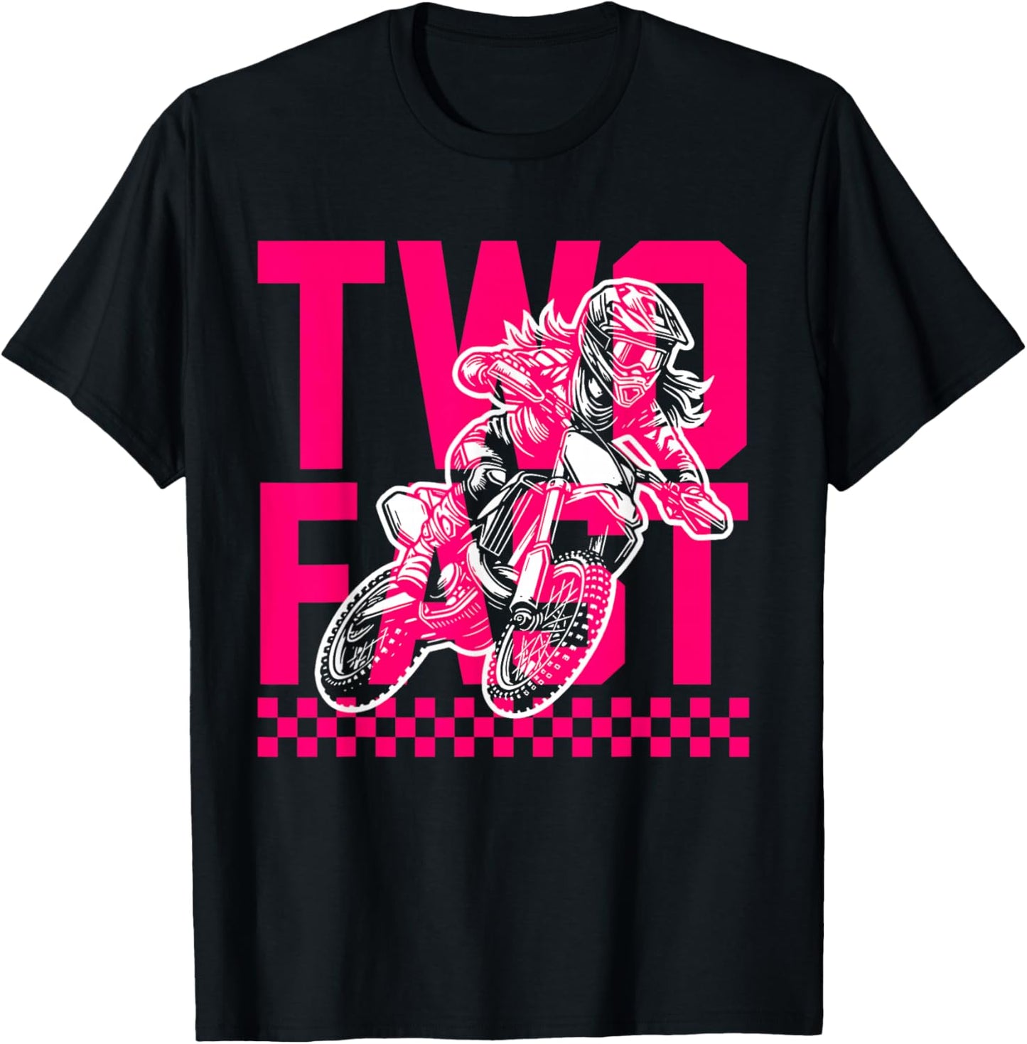 Girl Race Dirt Bike 2nd Birthday Decorations Two Fast T-Shirt - T-Shirt | Black