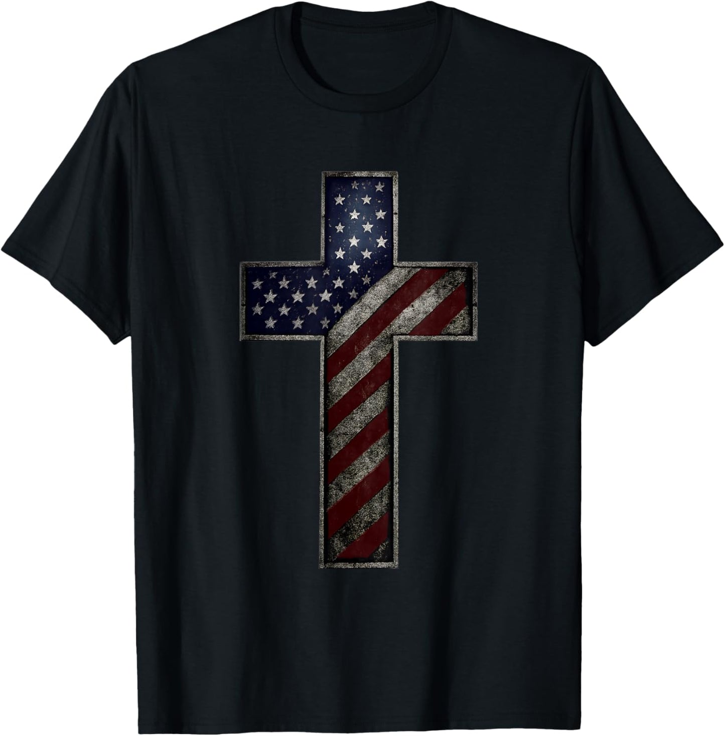 Grunge Patriotic Christian USA American Flag Christ Faith T-Shirt - T-Shirt | Black