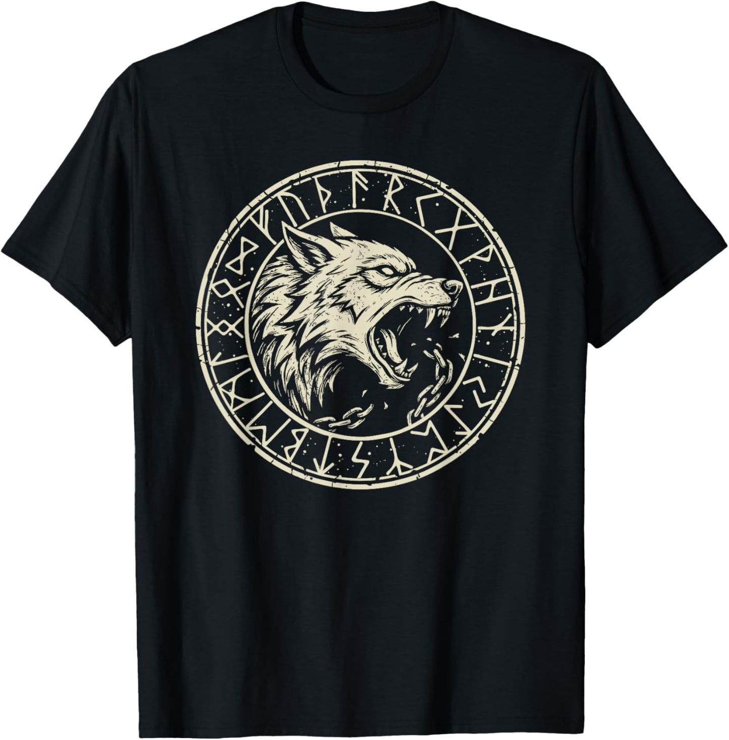 Fenrir Wolf Odins Runes Fenrir Wolf Viking Warrior Walhalla T-Shirt - T-Shirt | Black