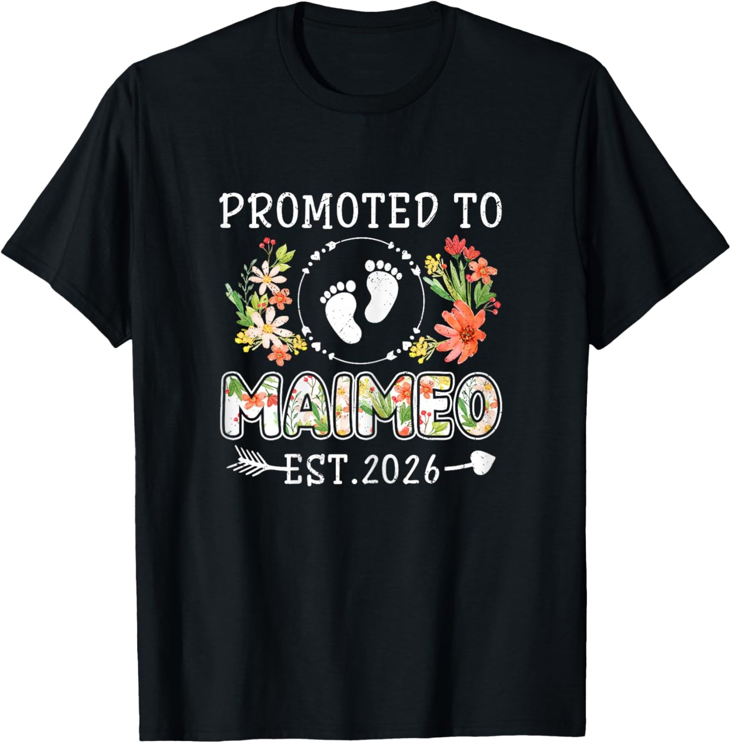 Promoted to Maimeo 2026 Flower First Time Grandma T-Shirt - T-Shirt | Black