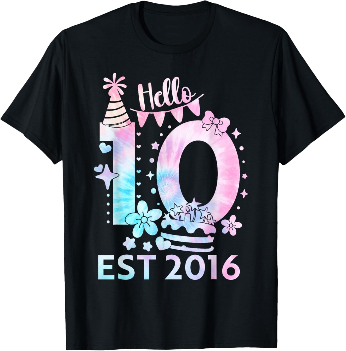 Hello Ten 2016 Cute 10th Birthday Tie Dye 10 Year Girl Boy T-Shirt - T-Shirt | Black