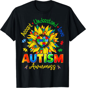 Autism Awareness Sunflower Men Women Kids Autism Sunflower T-Shirt - T-Shirt | Black