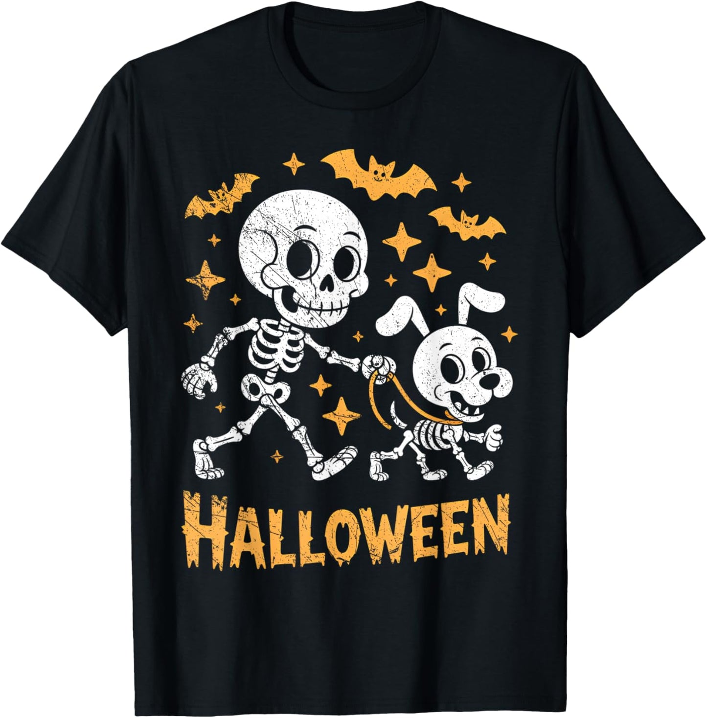 Skeleton Leads Dog Funny Skull Pet for Halloween Costume T-Shirt - T-Shirt | Black