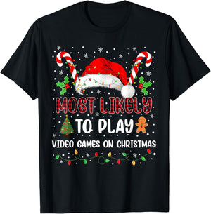 Most Likely to Play Video Games On Christmas Matching Family T-Shirt - T-Shirt | Black