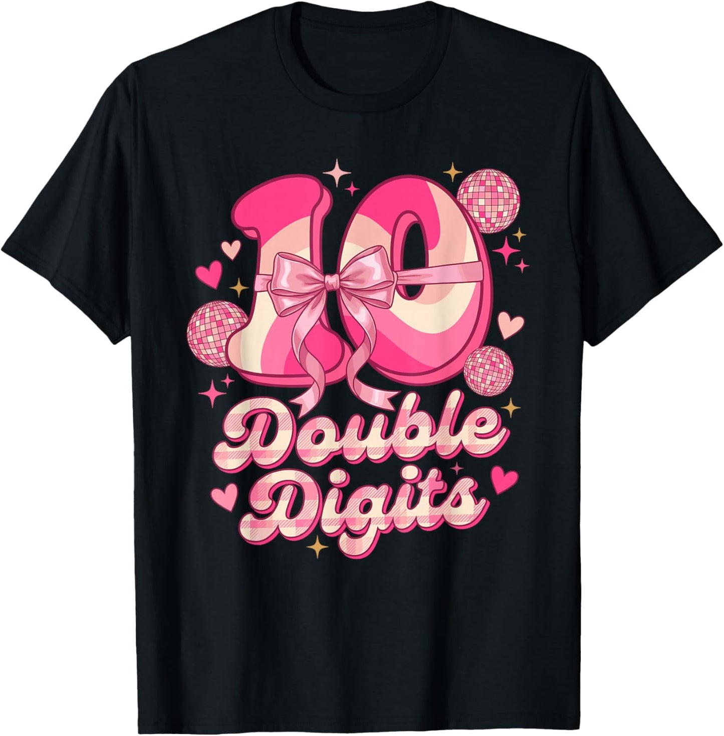 Double Digits Birthday Girl 10th Birthday Coquette Bow T-Shirt - T-Shirt | Black