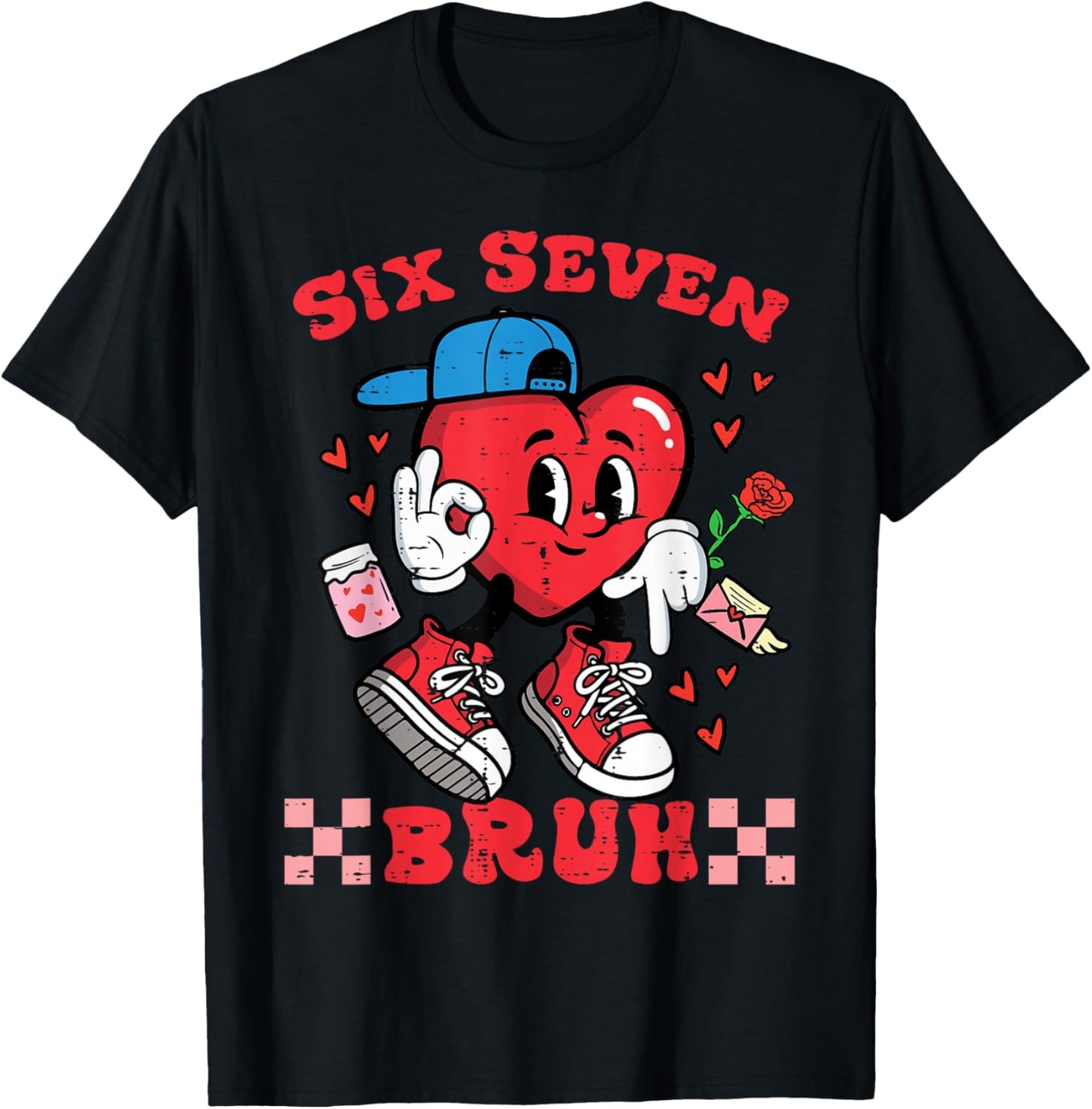 Six Seven Bruh Heart 67 6 7 Valentines Day Kids Boys Youth T-Shirt - T-Shirt | Black
