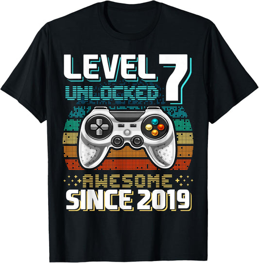 Level 7 Unlocked Birthday Boy Gamer 7th Video Game 2019 T-Shirt - T-Shirt | Black