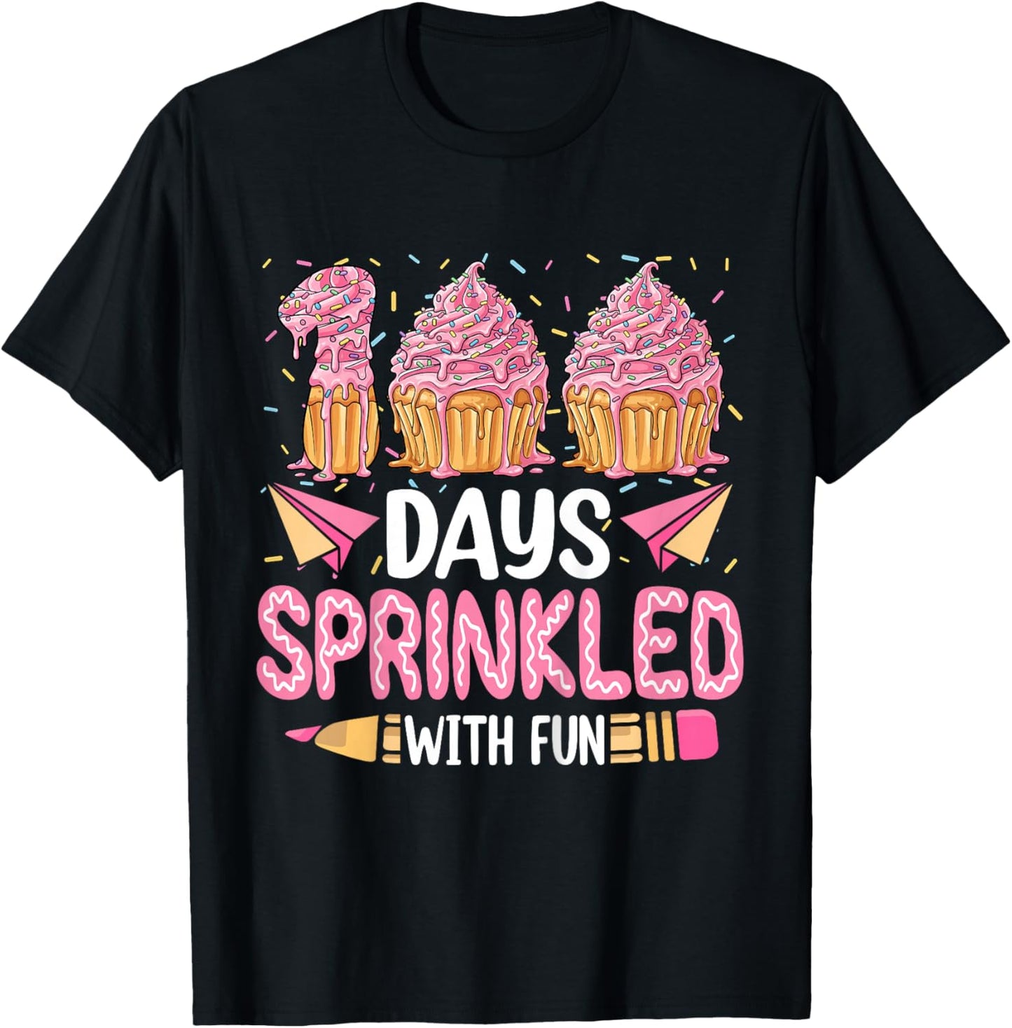 100 Days Sprinkled with Fun Cupcake 100th Day of School Girl T-Shirt - T-Shirt | Black