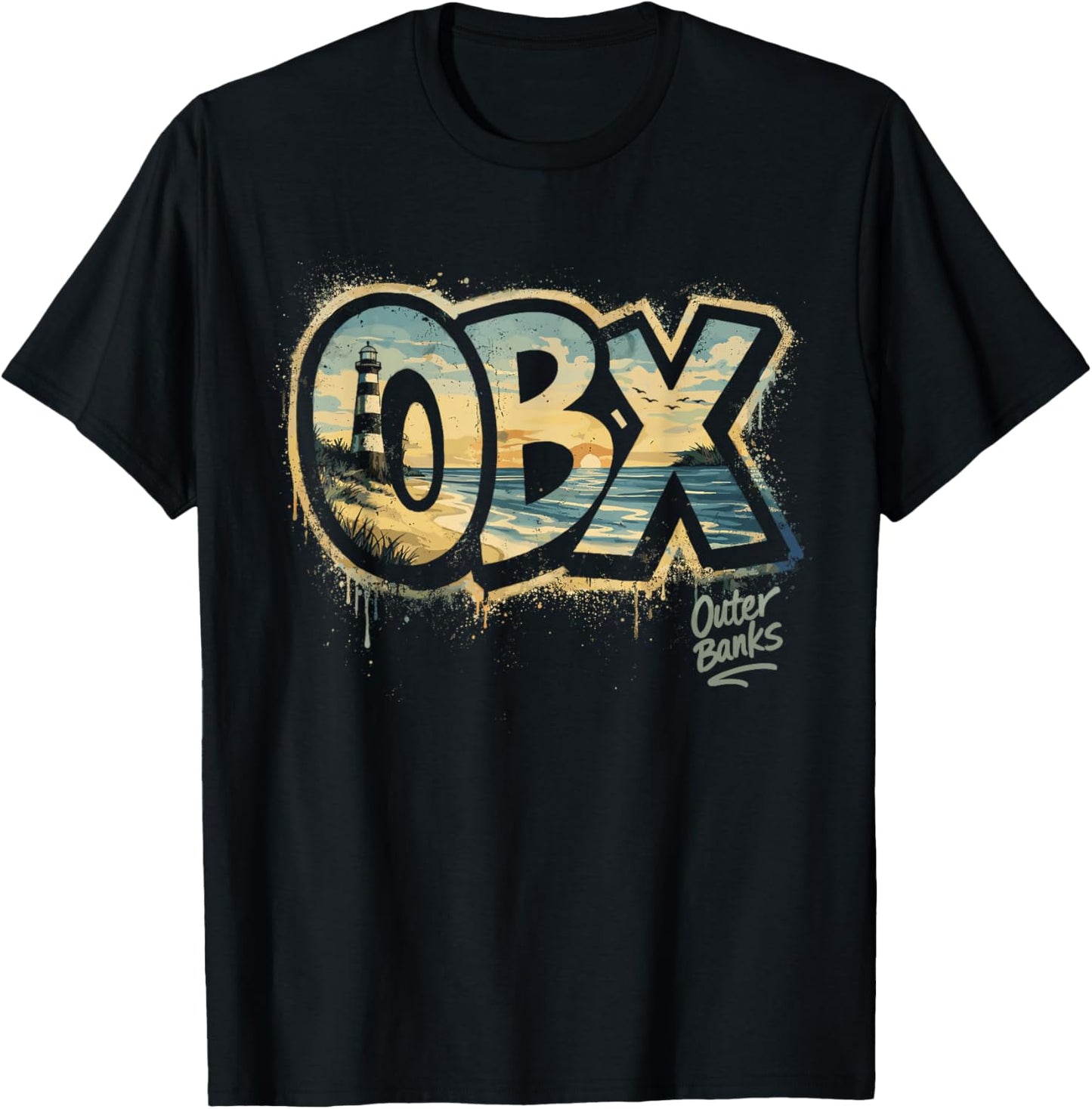 OBX Outer Banks North Carolina Street Art Travel Design T-Shirt - T-Shirt | Black
