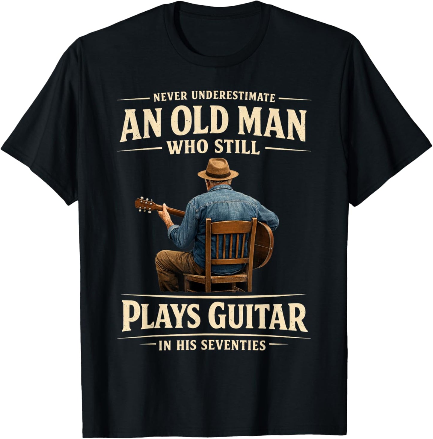 70th Birthday Acoustic Guitar Player Vintage Seventies T-Shirt - T-Shirt | Black