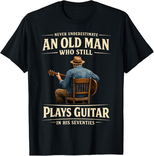 70th Birthday Acoustic Guitar Player Vintage Seventies T-Shirt - T-Shirt | Black