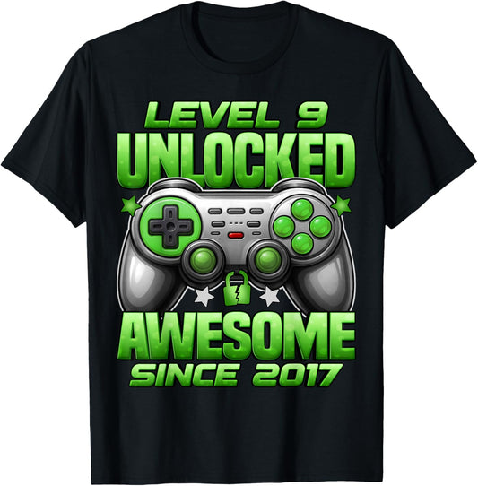 Level 9 Unlocked 9 Year Old Gifts for Boys 9th Birthday Boy T-Shirt - T-Shirt | Black