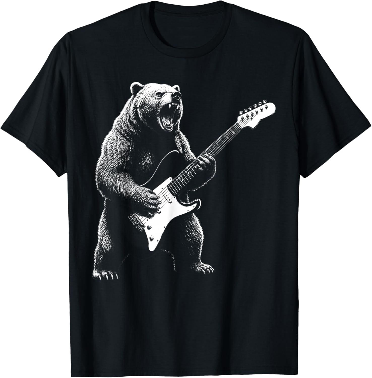 Retro Bear Playing Bass Guitar Lovers Christmas T-Shirt - T-Shirt | Black