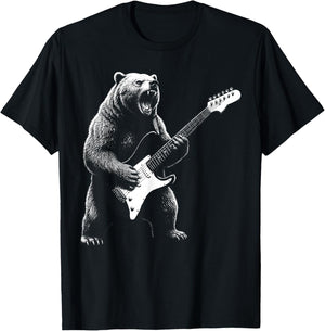 Retro Bear Playing Bass Guitar Lovers Christmas T-Shirt - T-Shirt | Black