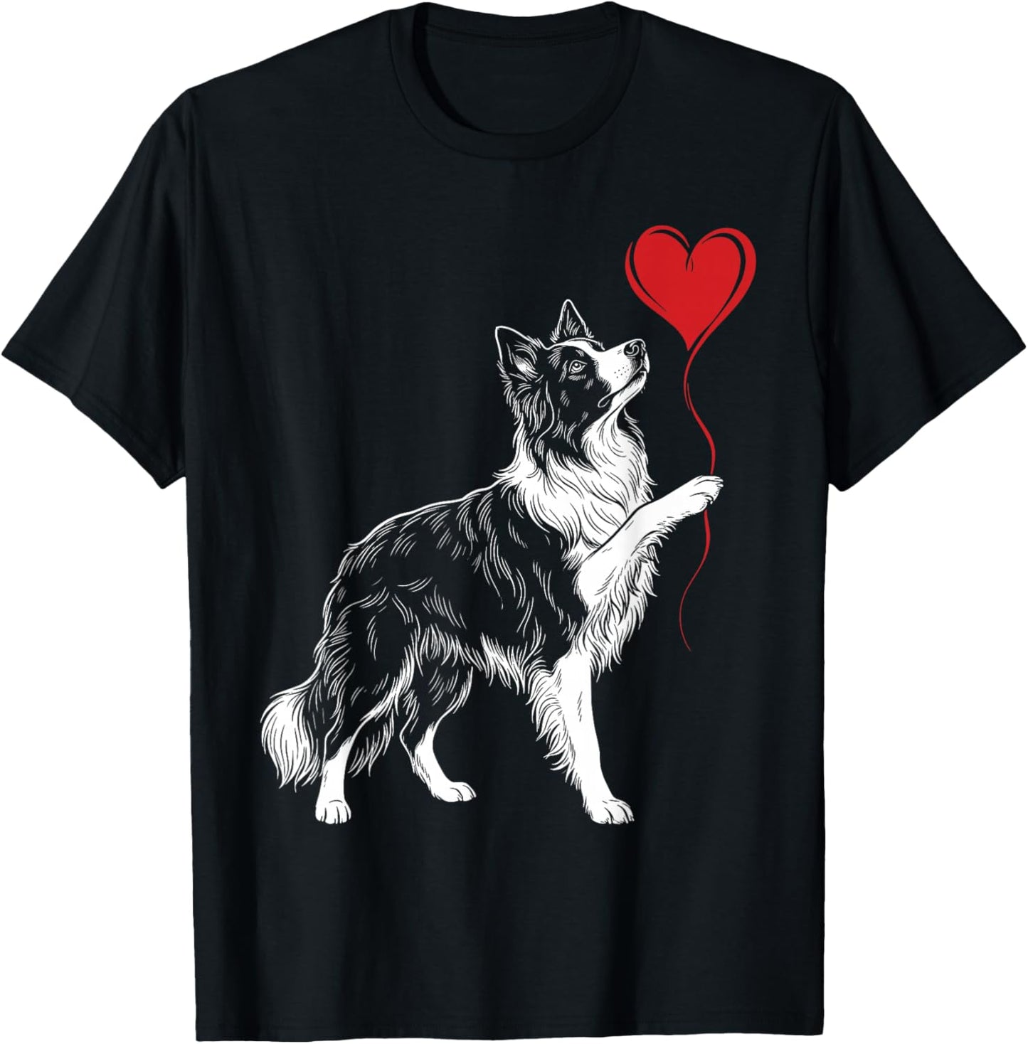 Border Collie Lover Dog Art Holding Heart Valentines T-Shirt - T-Shirt | Black