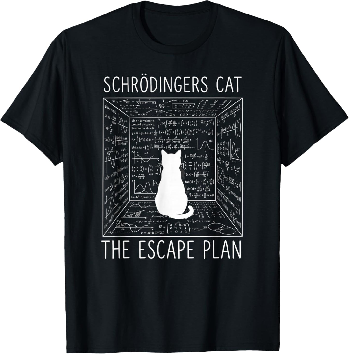 Schrodinger's Cat The Escape Plan Funny Science Cat T-Shirt - T-Shirt | Black