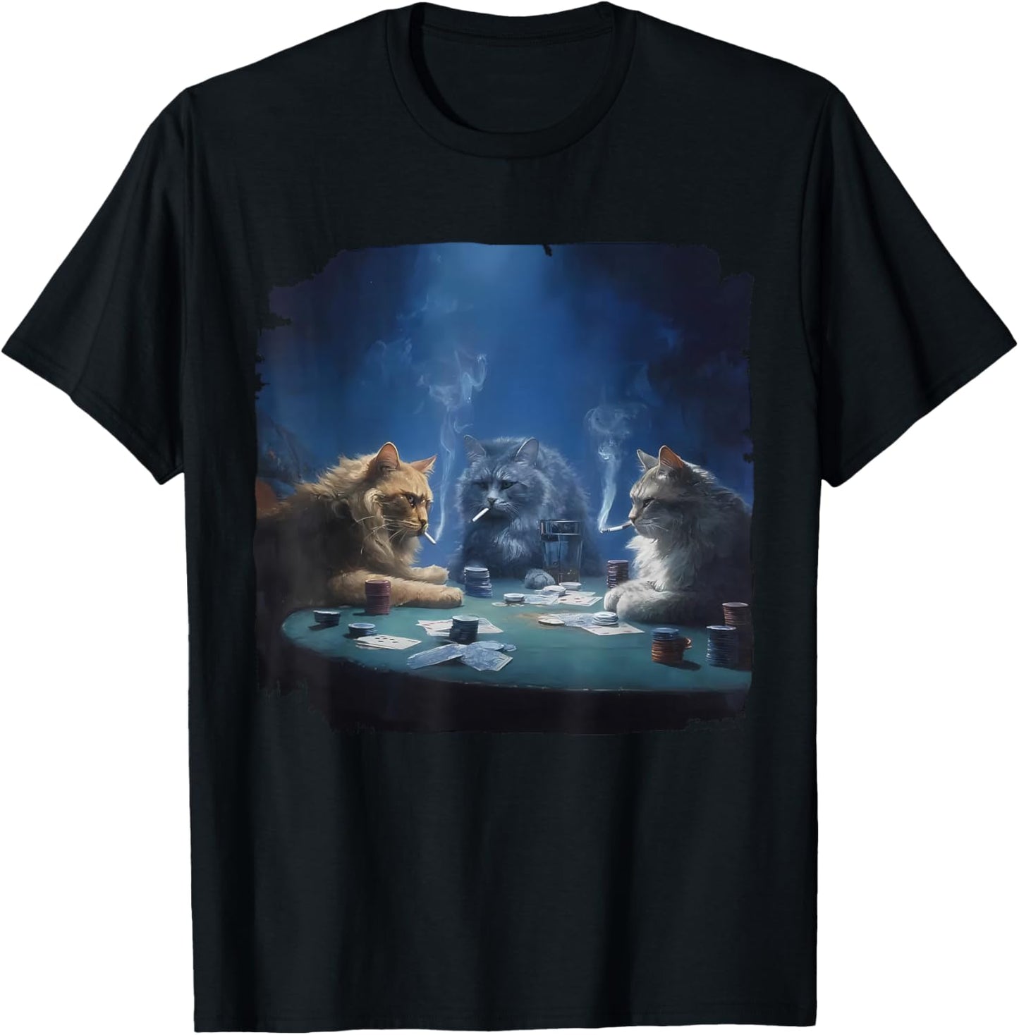 Funny Cats Smoking Playing Poker Gambling Pot Cards Meme T-Shirt - T-Shirt | Black
