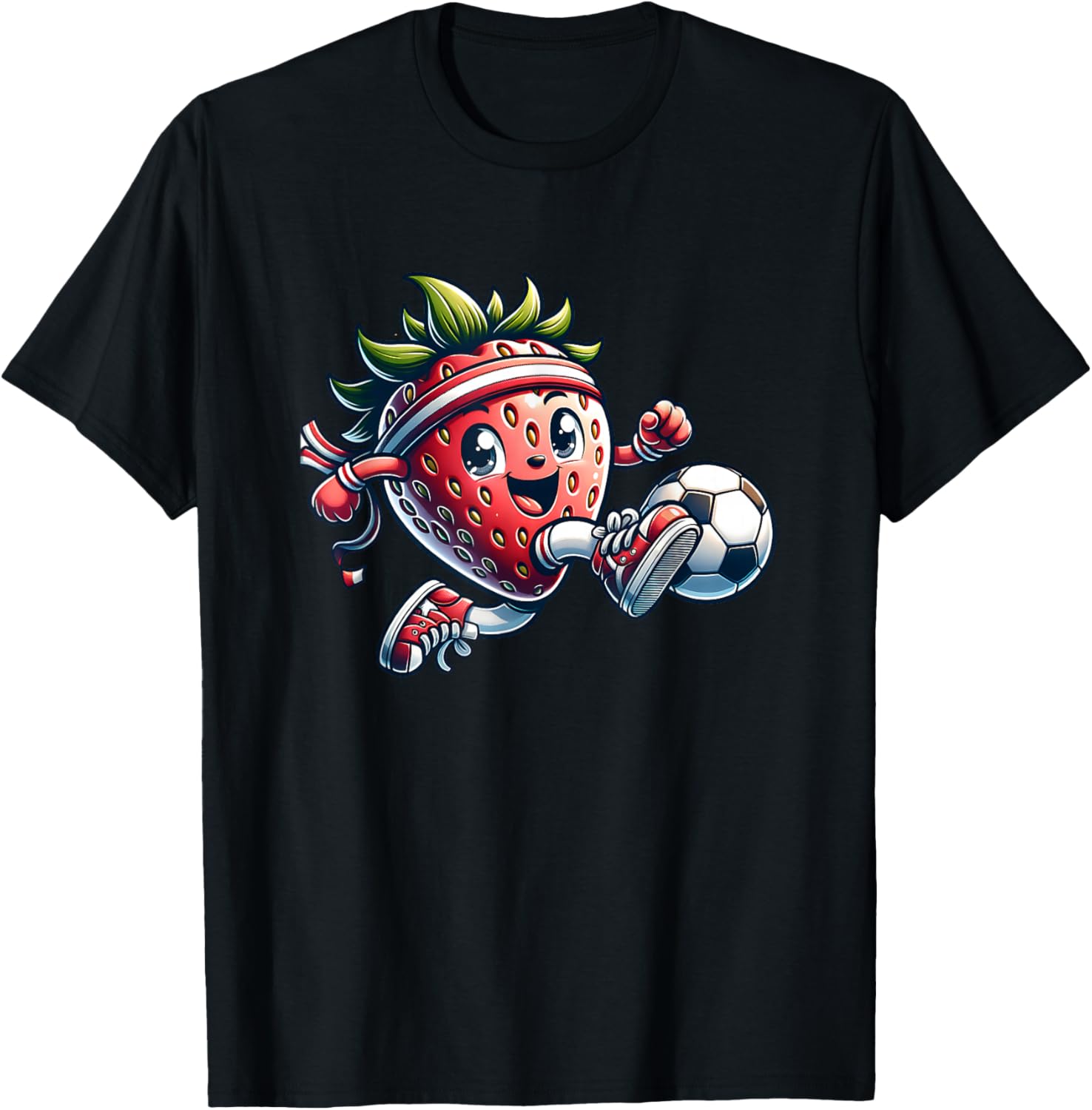 Strawberry Soccer Player Cute Kawaii Football Fruit T-Shirt - T-Shirt | Black