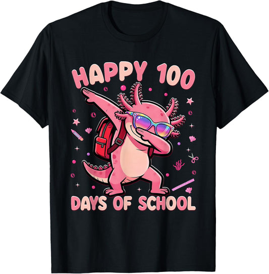 Happy 100 Days is Axolotl Lover 100th Day of School T-Shirt - T-Shirt | Black