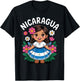 Cute Nicaragua Girl Traditional Dress with Flag Art for Kids T-Shirt - T-Shirt | Black