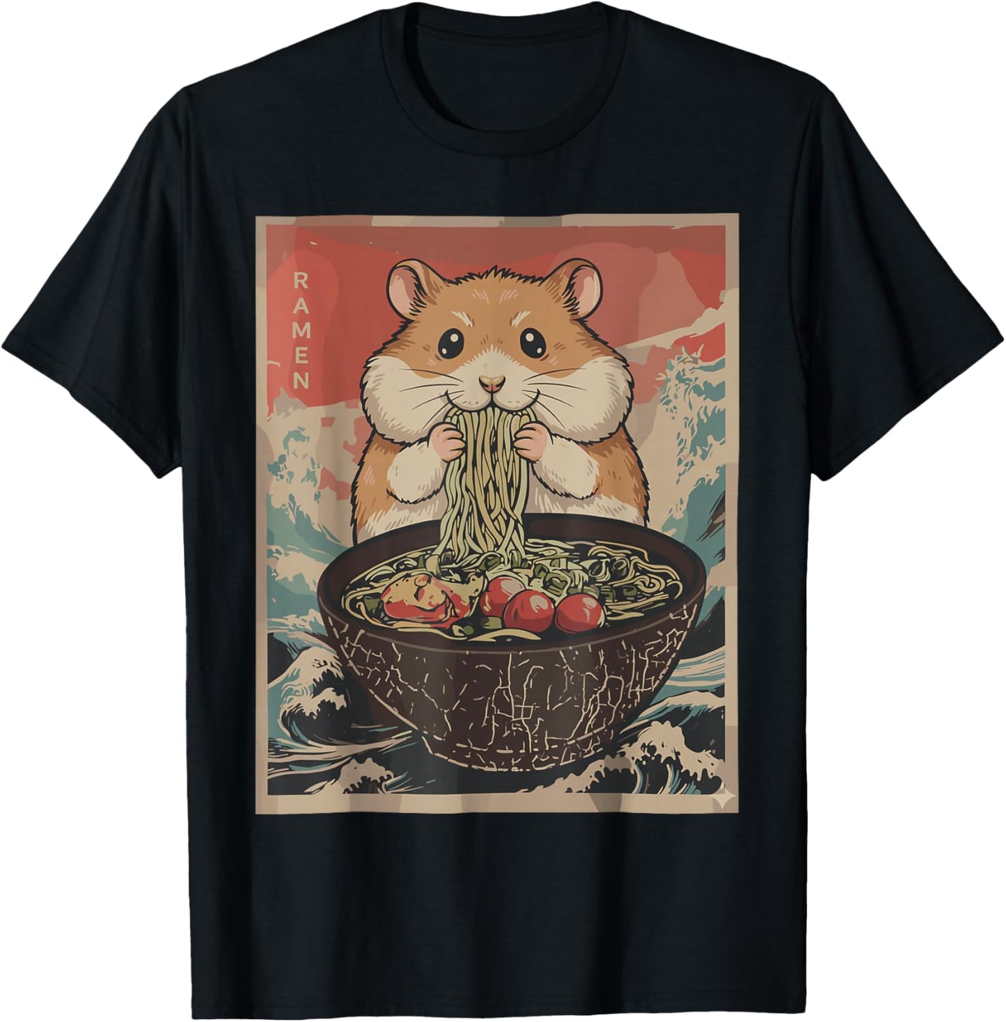 Funny Hamster Ramen Kawaii Anime Japanese Graphic Women Men T-Shirt - T-Shirt | Black