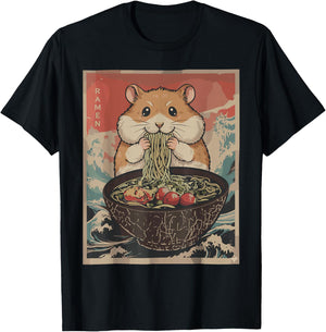 Funny Hamster Ramen Kawaii Anime Japanese Graphic Women Men T-Shirt - T-Shirt | Black