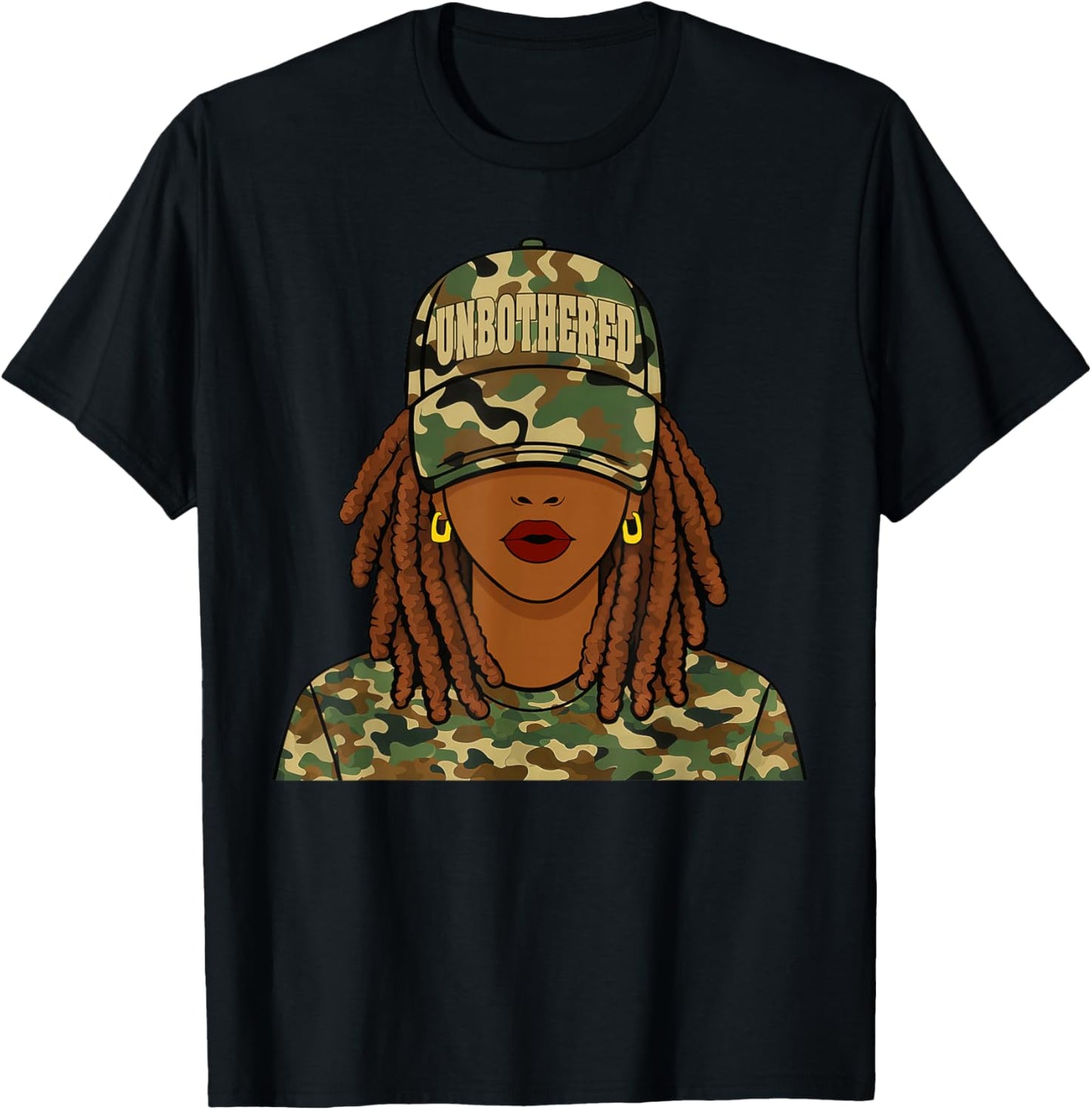 Unbothered Loc'd Girl Woman Camo Cap Black Women T-Shirt - T-Shirt | Black