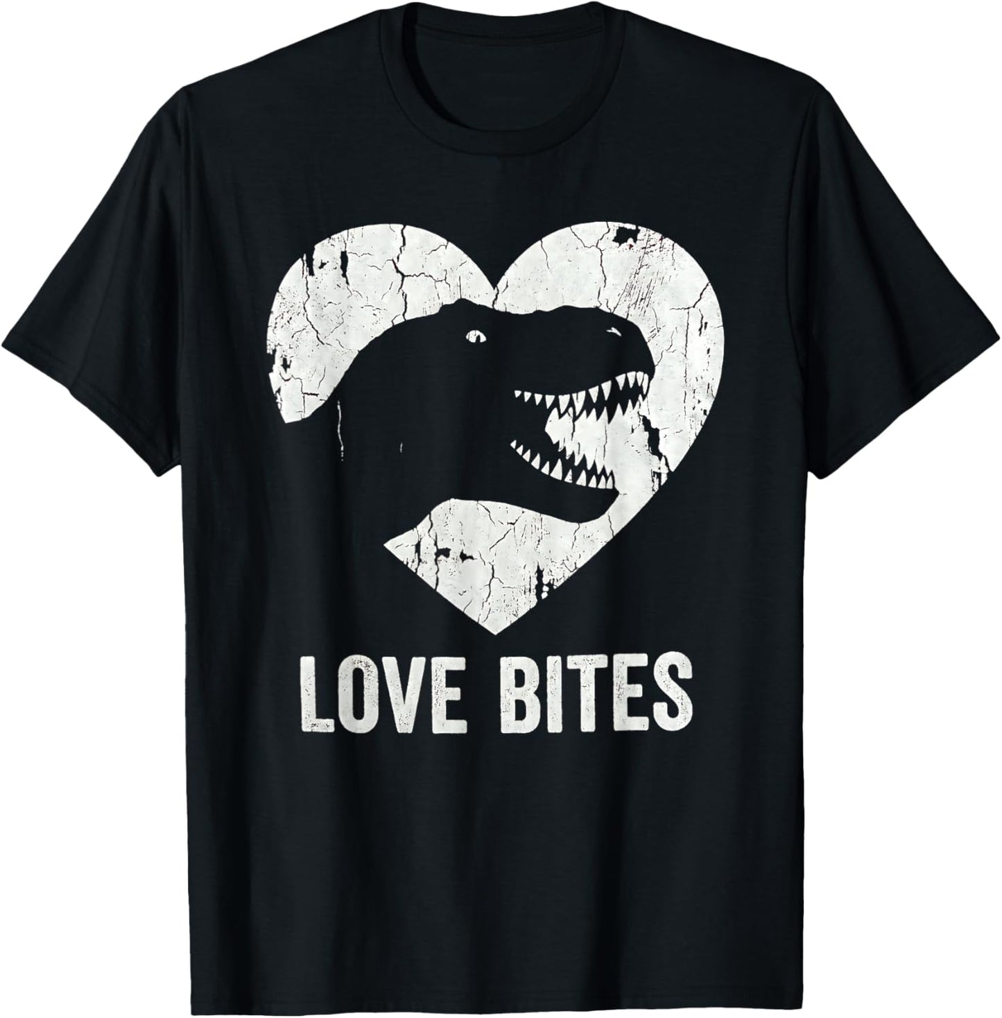 Love Bites T-Rex Dinosaur Funny Retro Grunge Paleontology T-Shirt - T-Shirt | Black
