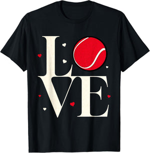 Love Tennis Valentines Day Cute Red Heart T-Shirt - T-Shirt | Black