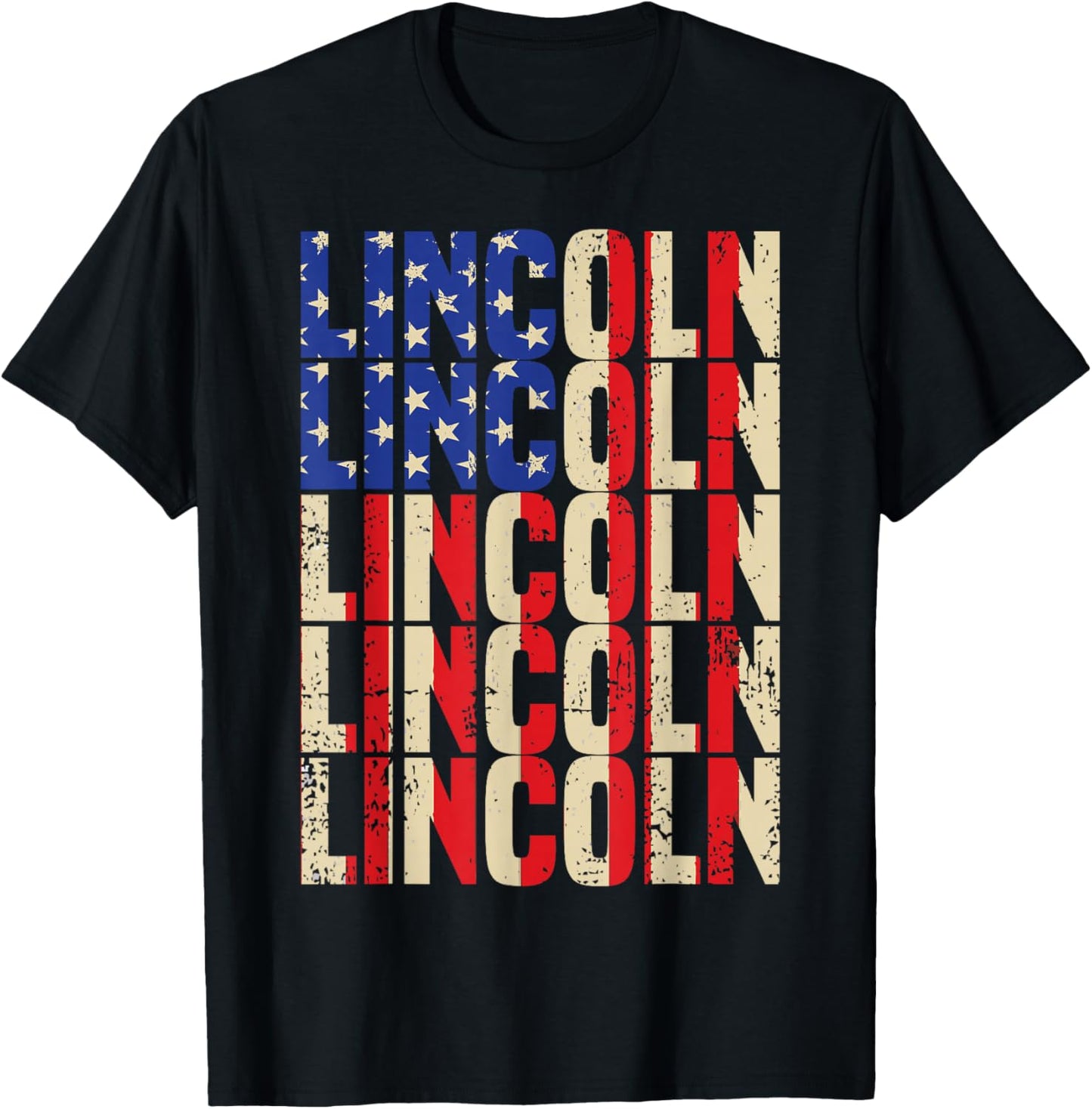 Lincoln First Name Boy Men American Flag Vintage Style USA T-Shirt - T-Shirt | Black