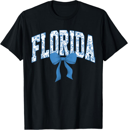 Florida Coquette Bow Floral State Pride Style Girls Women T-Shirt - T-Shirt | Black