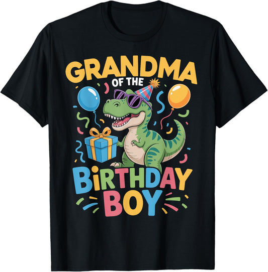 Grandma of The Birthday Party Outfit Dinosaur Squad Grandma T-Shirt - T-Shirt | Black
