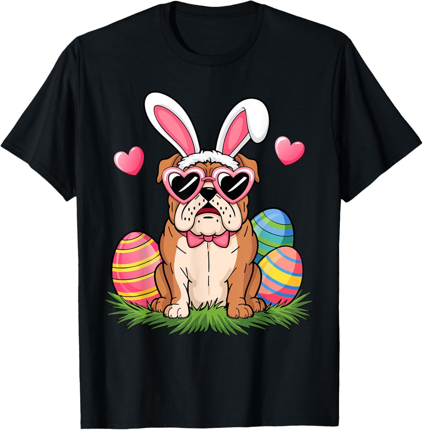 English Bulldog Dog Easter Day Ears Bunny Women Girls Boys T-Shirt - T-Shirt | Black