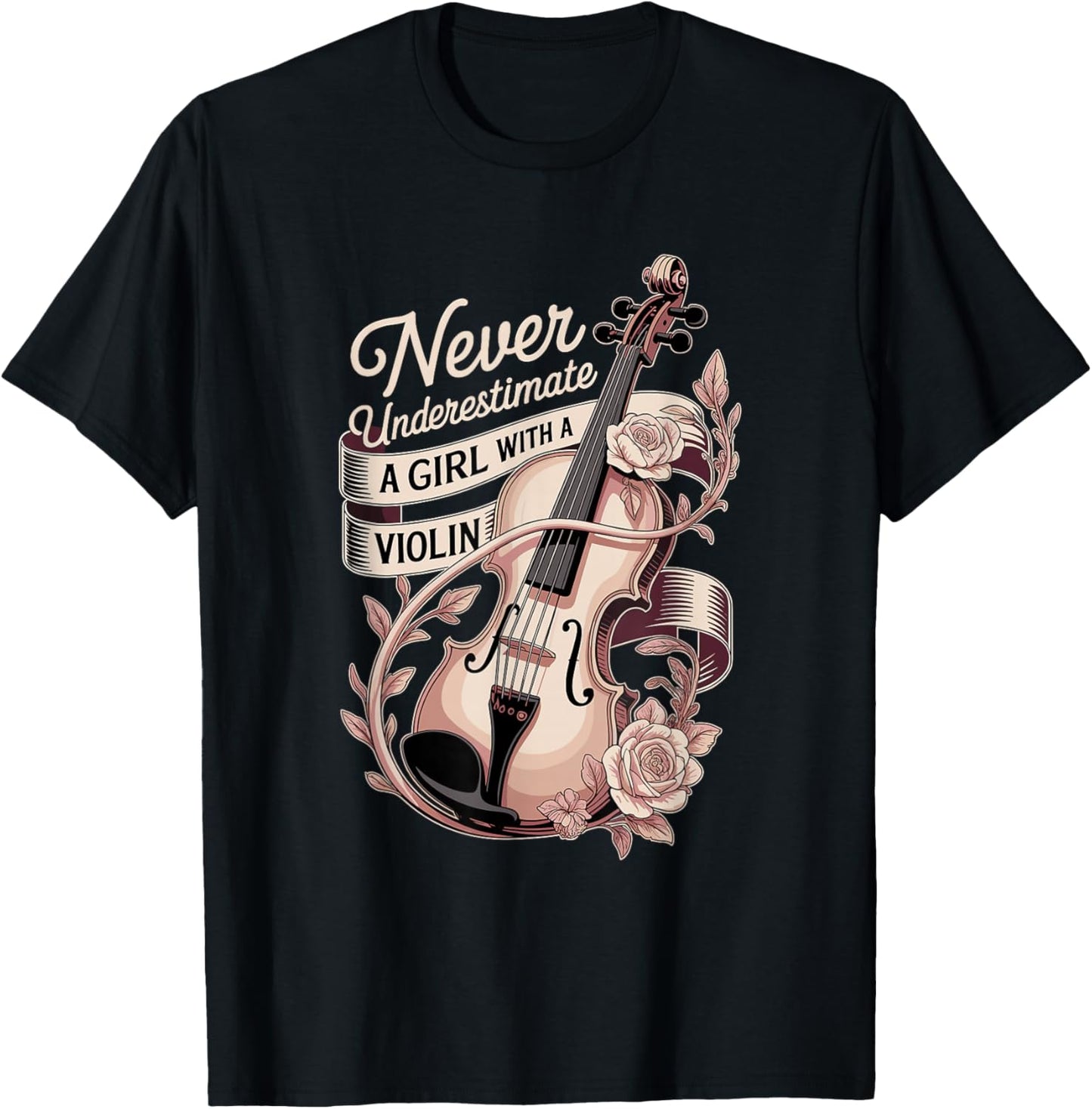 Never Underestimate A Girl with A Violin Music T-Shirt - T-Shirt | Black