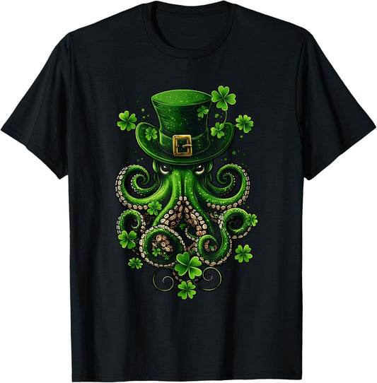 St Patricks Day Octopus Saint Pattys Paddys Men Women Kids T-Shirt - T-Shirt | Black